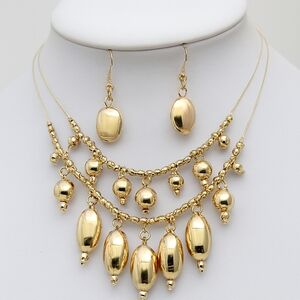 Gold Layered Illusion Beads Style Necklace & Earrings - Women Fashion Jewelry